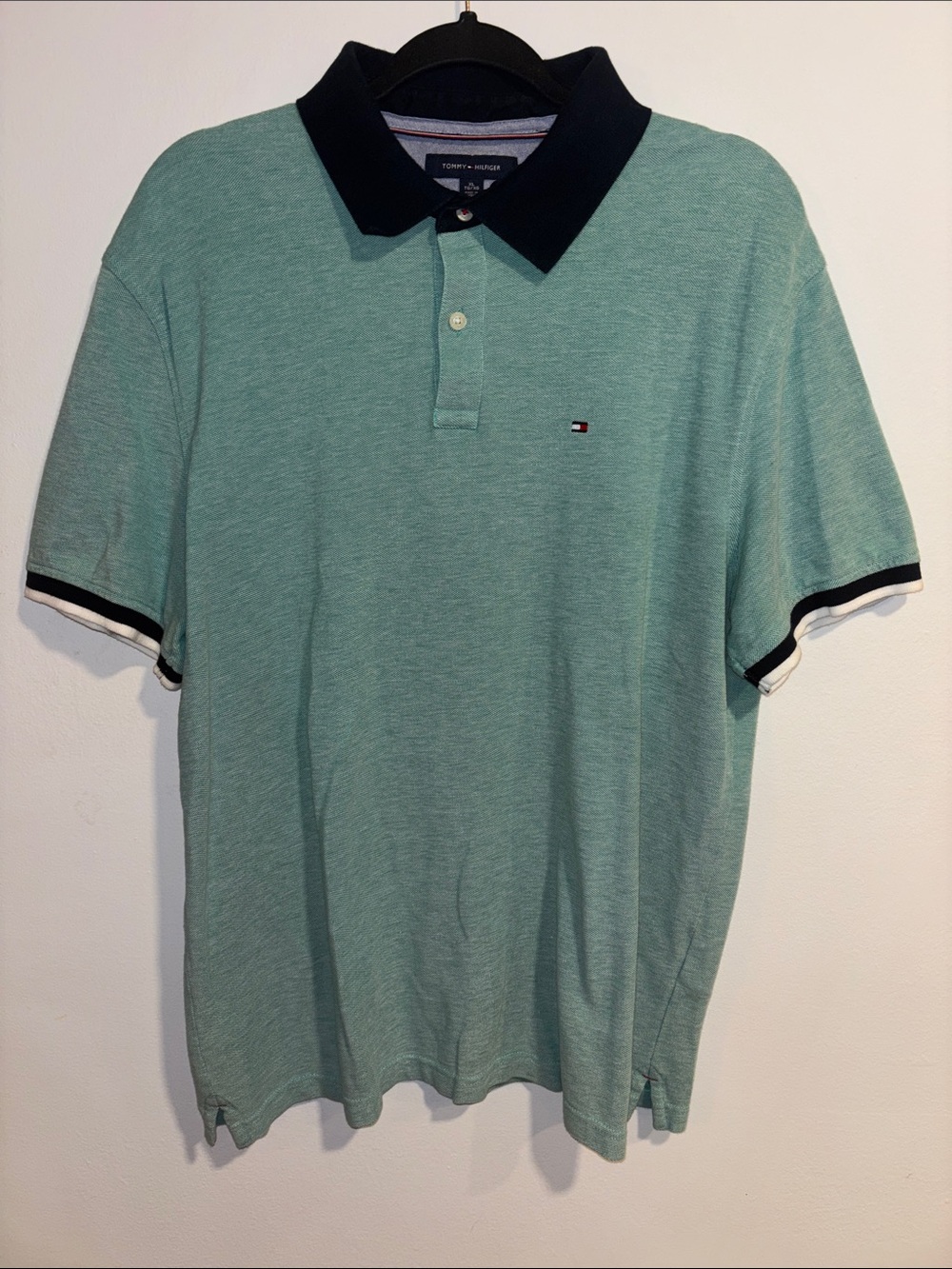 Tommy Hilfiger Mint Green Polo with Black Contrast Collar